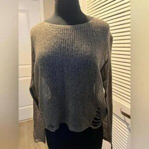 H&M Taupe Knit Sweater M Distressed